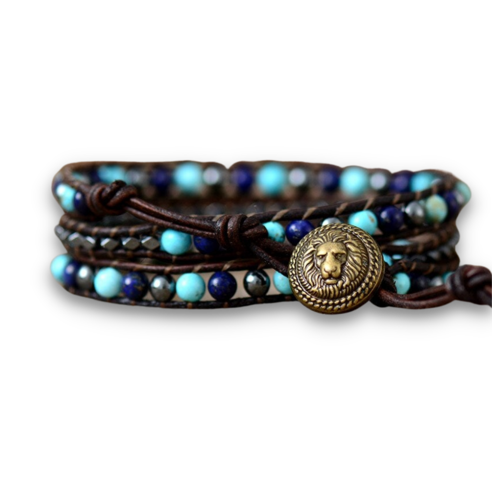 Bracelet Bohémien en Hématite et Lapis Lazuli "Force & Puissance"