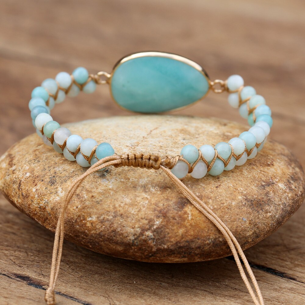 Bracelet Yoga en Amazonite "Paix & Courage" - Cabochon