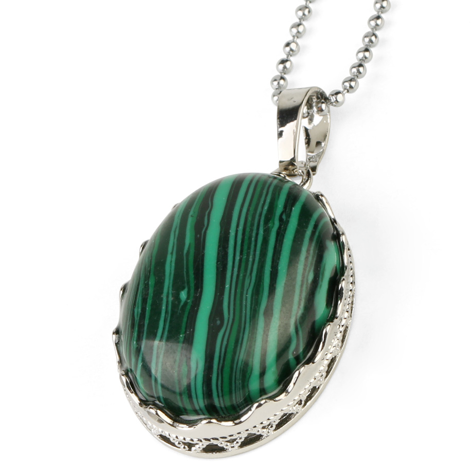 Chaîne et son Pendentif Reiki en Malachite "Protection & Clairvoyance" - Cabochon