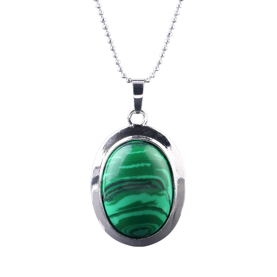 Chaîne et son Pendentif Reiki en Malachite "Protection & Clairvoyance" - Cabochon