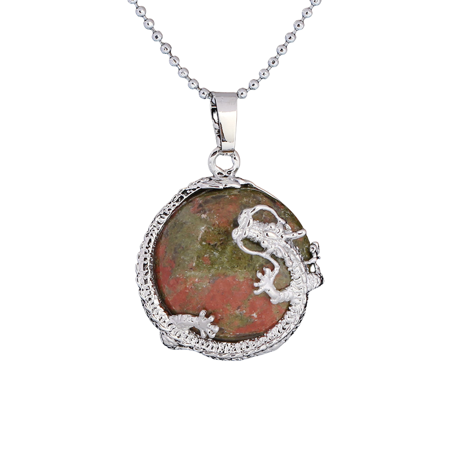 Chaîne et son Pendentif en Unakite "Confiance & Sagesse" - Dragon