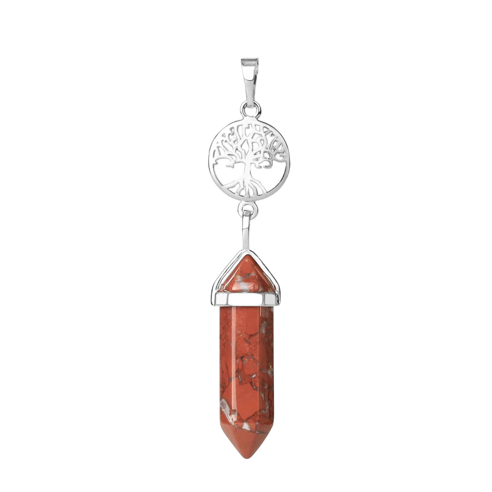 Pendentif en Jaspe rouge "Force & Spiritualité" - Prisme & Arbre de vie