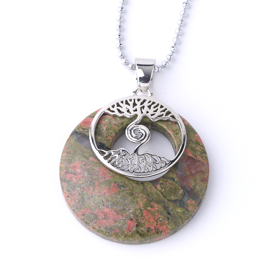 Chaîne et son Pendentif Reiki en Unakite "Confiance & Sagesse" - Arbre de vie