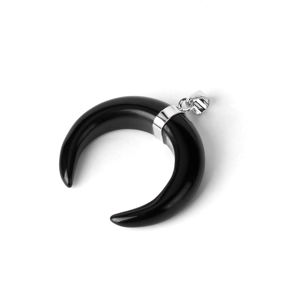 Pendentif Reiki en Agate noire "Persévérance & Protection" - Croissant de lune