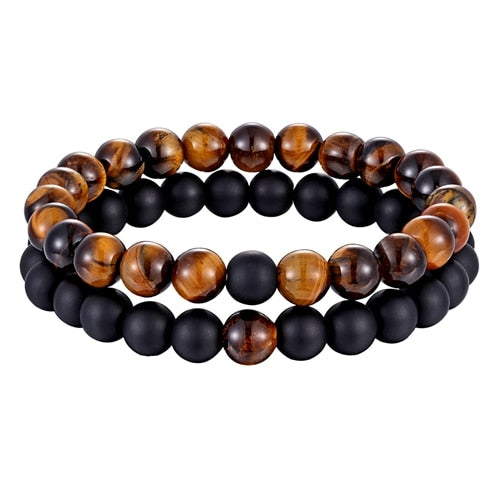 Double Bracelets Yoga en Oeil de tigre et Onyx "Courage & Audace"