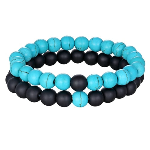 Double Bracelets Yoga en Turquoise bleue et Onyx "Sérénité & Bien être"