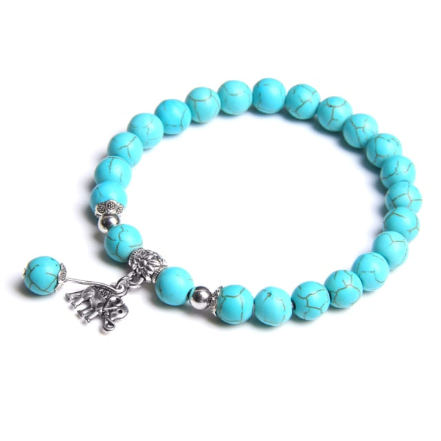 Bracelet Yoga en Turquoise bleue "Sérénité & Bien être" - Éléphant