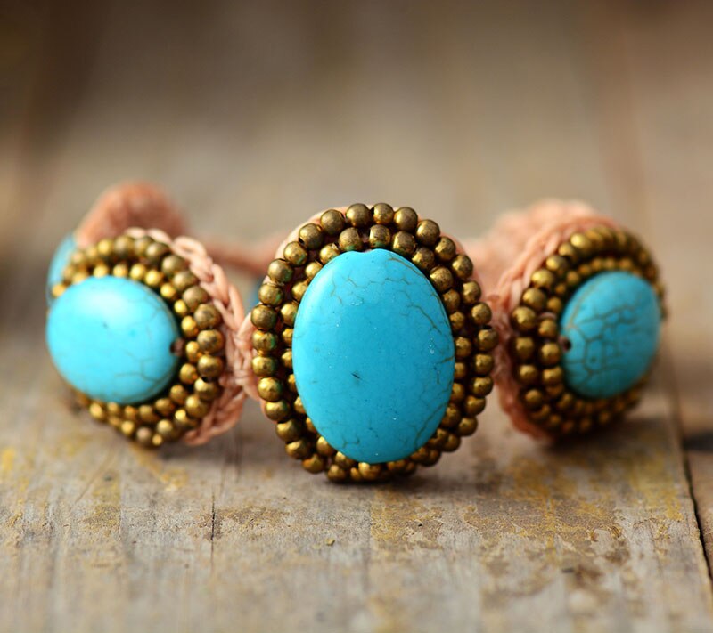 Bracelet Tibétain en Turquoise bleue "Sérénité & Bien être"