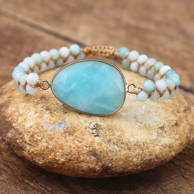 Bracelet Yoga en Amazonite "Paix & Courage" - Cabochon