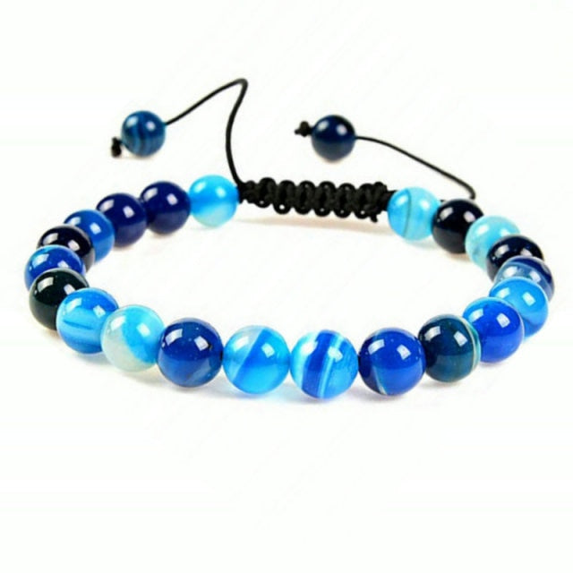 Bracelet Yoga en Agate bleue "Harmonie & Apaisement" - Ajustable