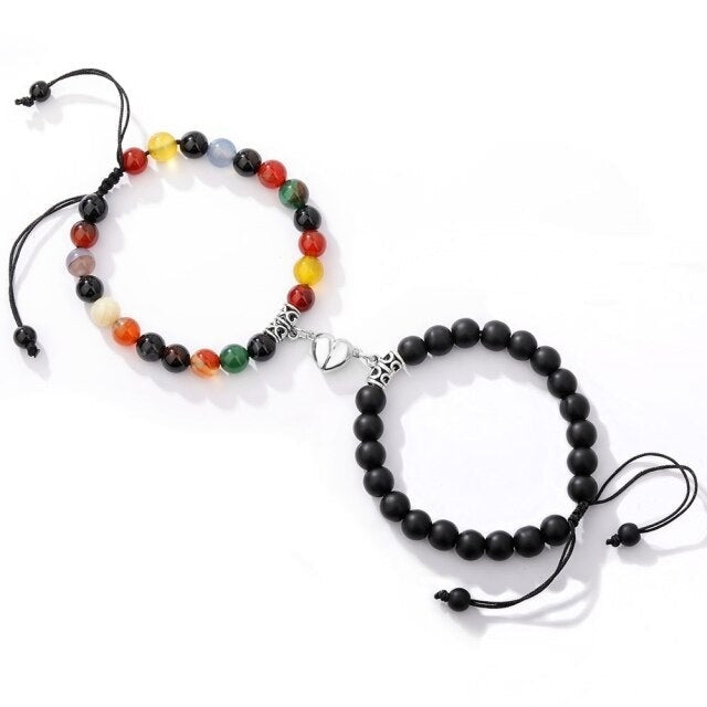 Double Bracelets Couple en Onyx "Stabilité & Maîtrise de soi" - Coeur