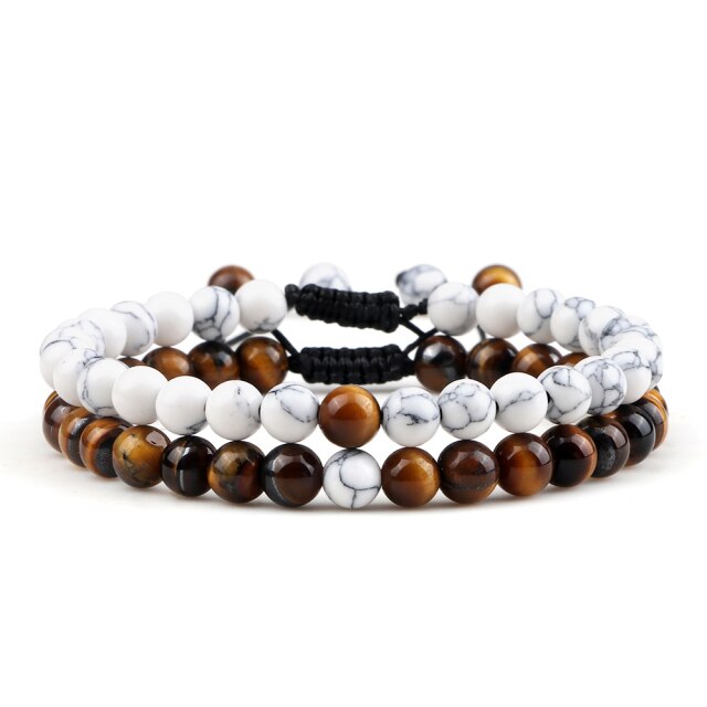 Double Bracelets Yoga en Turquoise blanche et Oeil de tigre "Sagesse & Conscience"