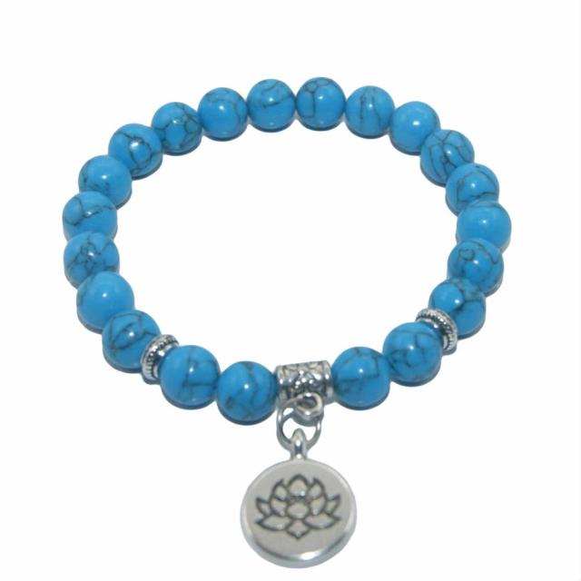 Bracelet Yoga en Turquoise bleue "Sérénité & Bien être" - Fleur de lotus